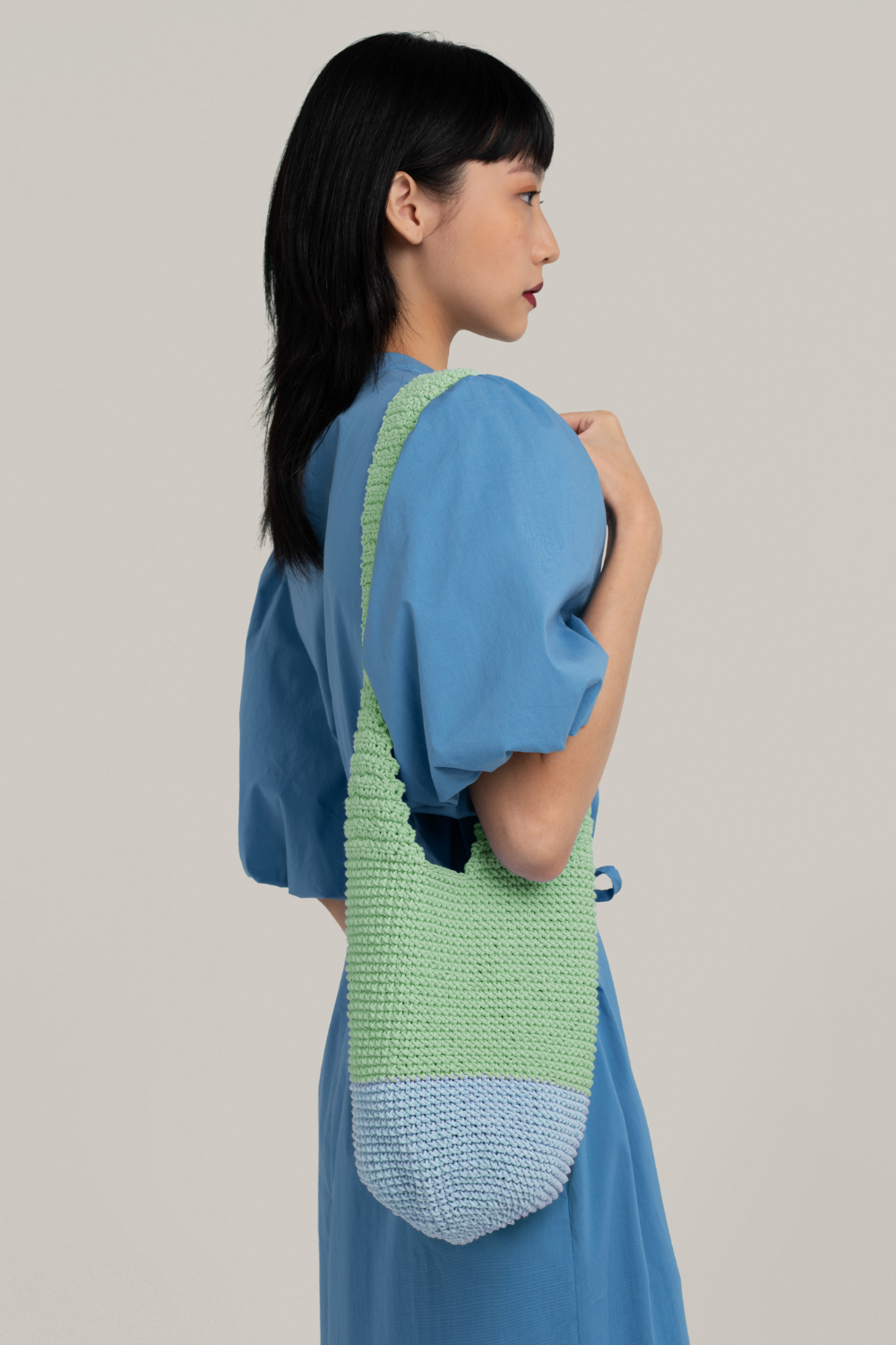 Callie Hand-crochet Shoulder Bag_Cotton Yarn_Mint & Baby Blue